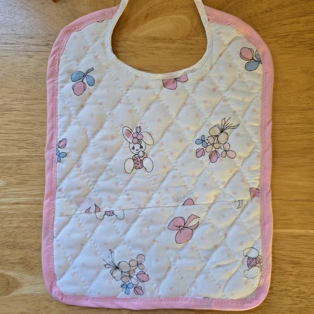 Baby Bib Bunny Quilted Cotton, Precious Moments Fabric Vintage‎ NWOT Handmade